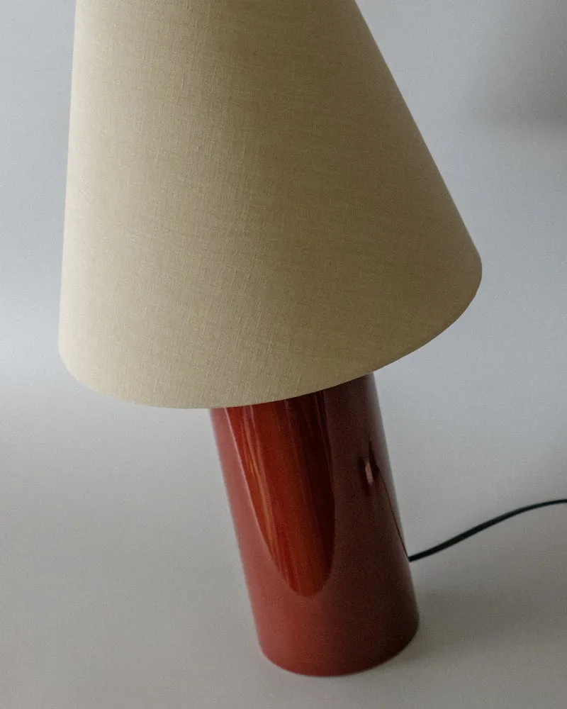 "Giro" Earthenware Table Lamp - Oxblood & Beige