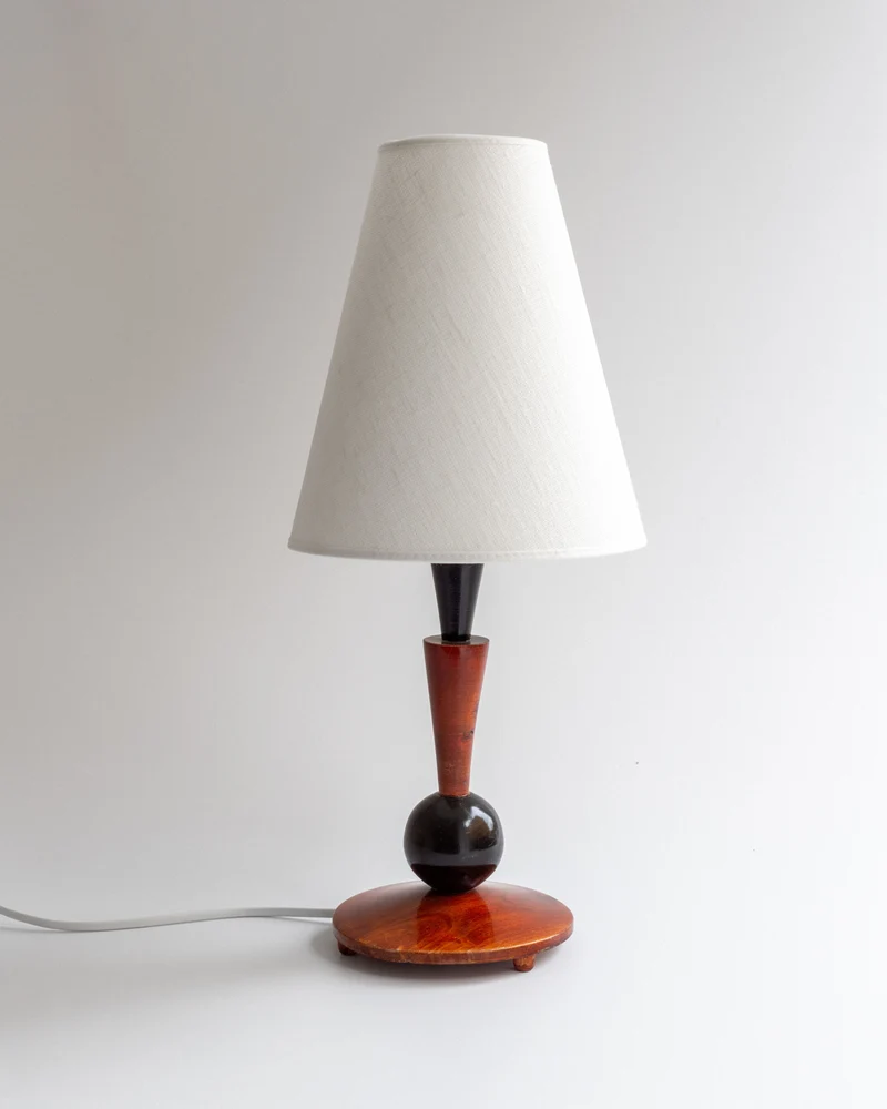 Vintage Wooden Art Deco Table Lamp, 1930s