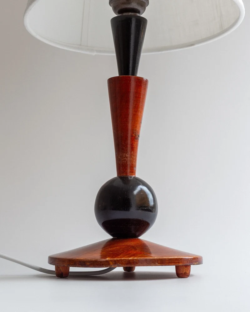Vintage Wooden Art Deco Table Lamp, 1930s