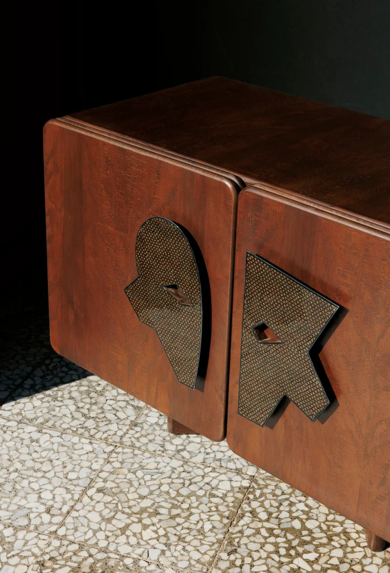 MA I Sideboard – Walnut Finish, Khatam Marquetry Credenza