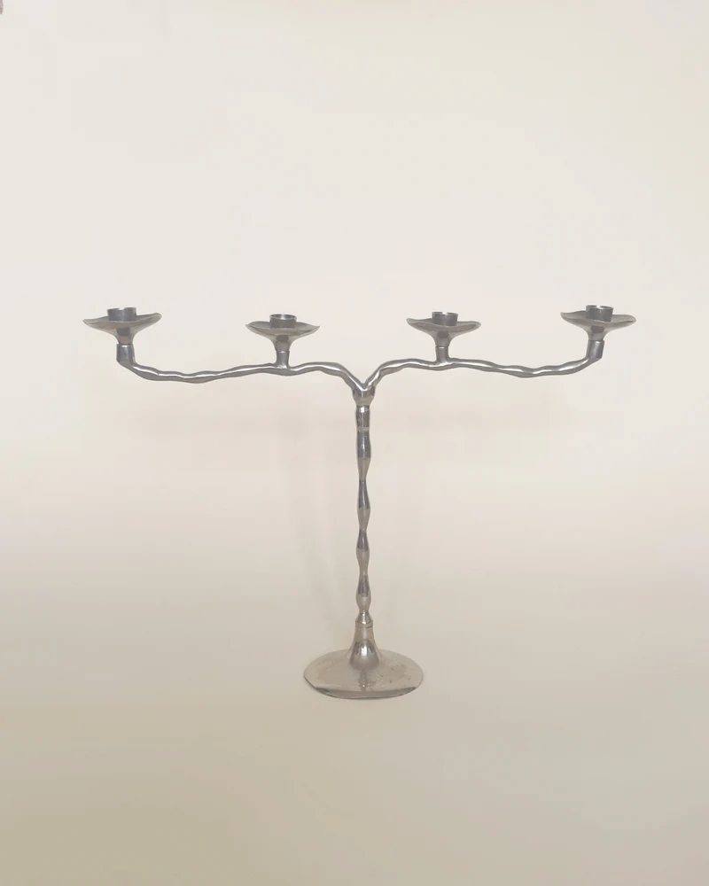 Chrome Four-Arm Metal Candelabra
