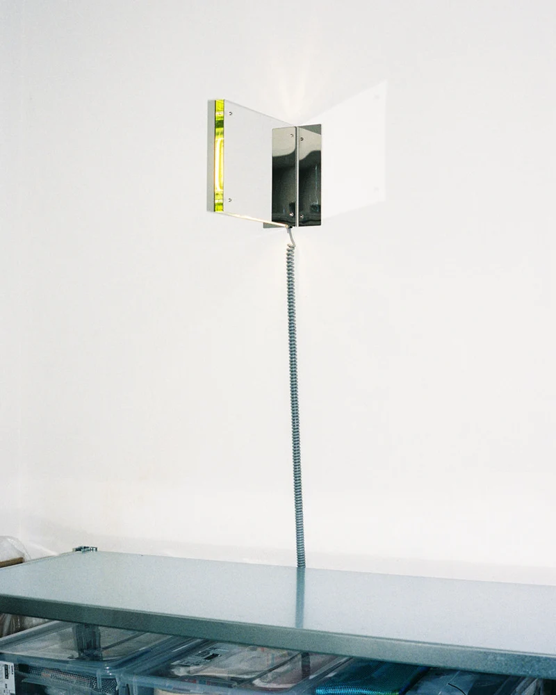 Flat Stainless Steel Table Lamp Polished