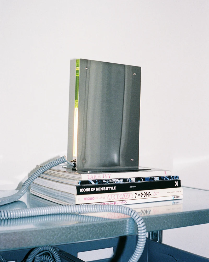Flat Stainless Steel Table Lamp Polished