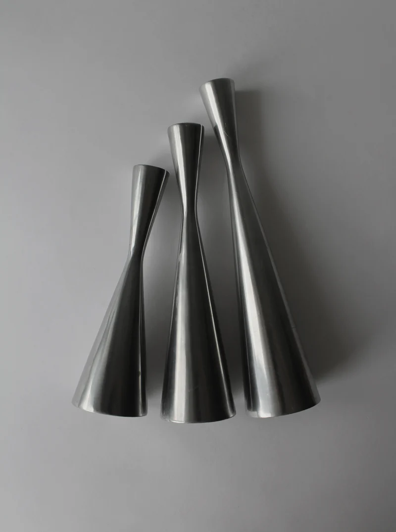 Polished Aluminum Trio Set Of Candle Holders