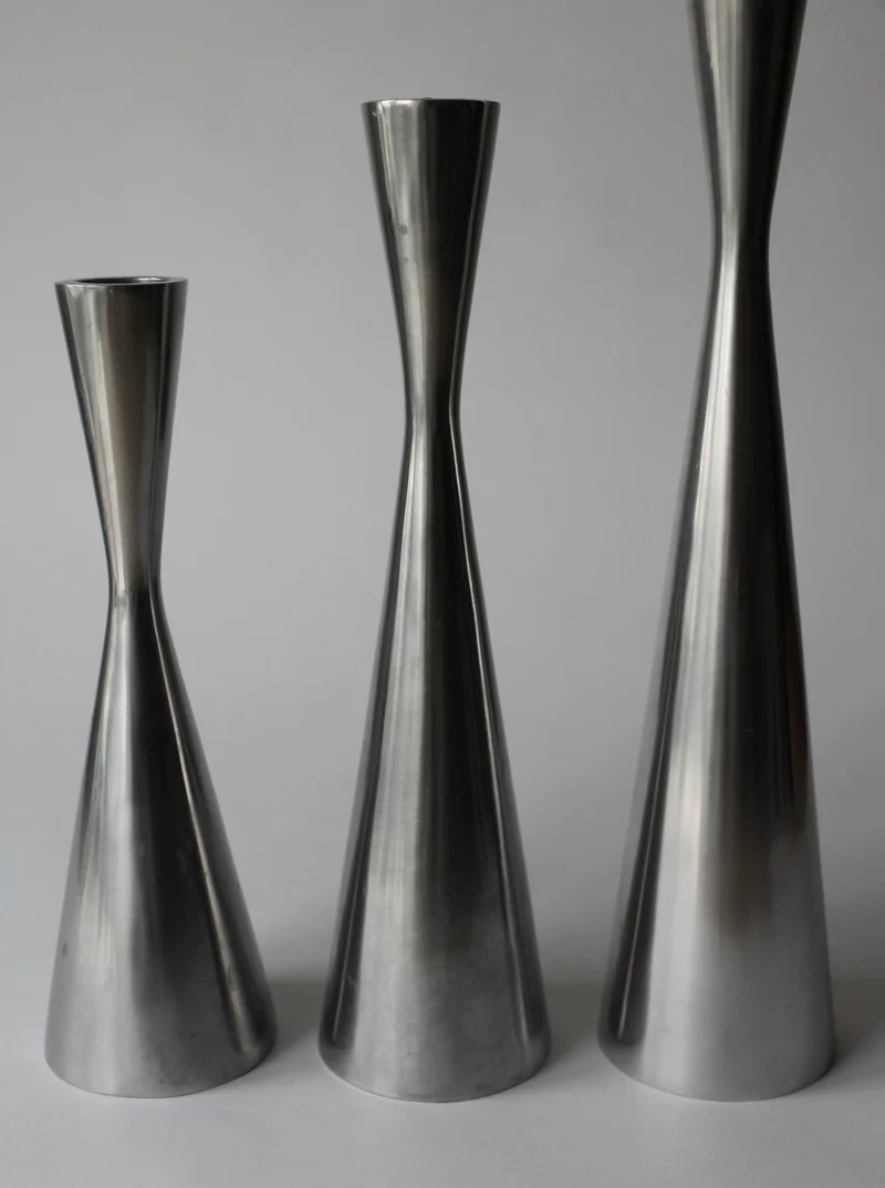 Polished Aluminum Trio Set Of Candle Holders