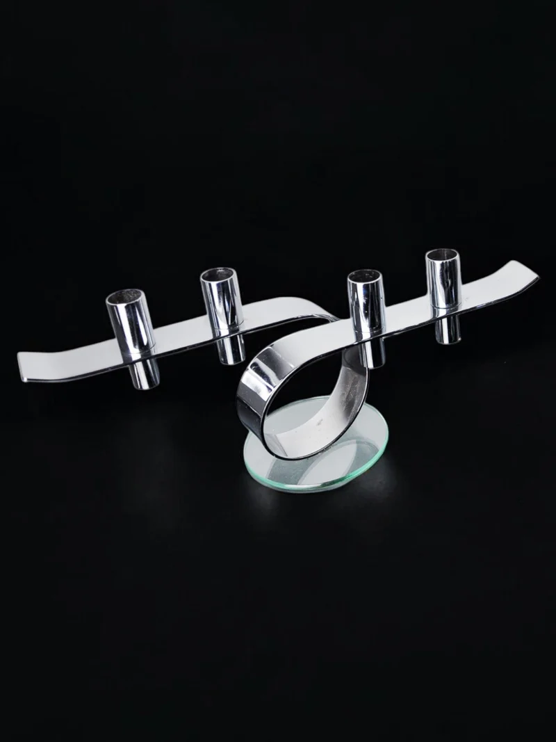 Space-age 4-flame candlestick, glass and metal, Germany, 1980