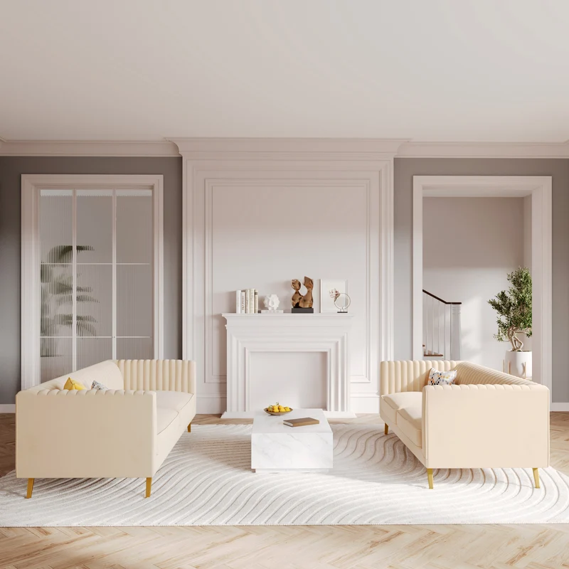 Ensemble canapés Gatsby en velours beige 5 places