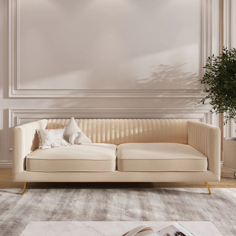 Ensemble canapés Gatsby en velours beige 5 places