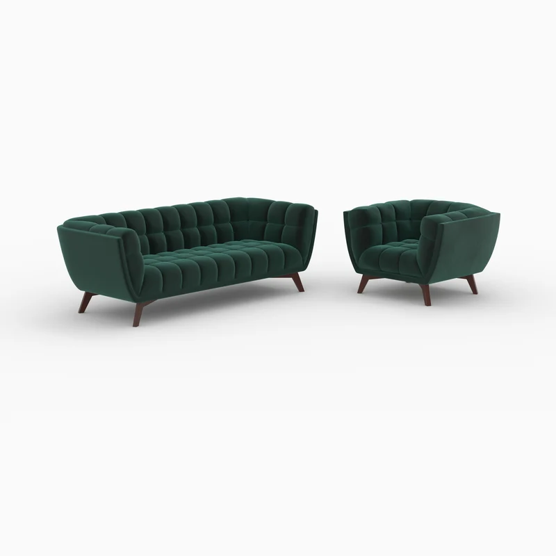 Ensemble canapé et fauteuil Mona en velours vert 4 places