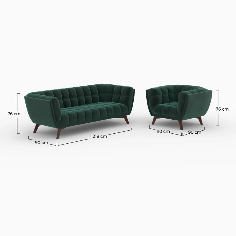 Ensemble canapé et fauteuil Mona en velours vert 4 places