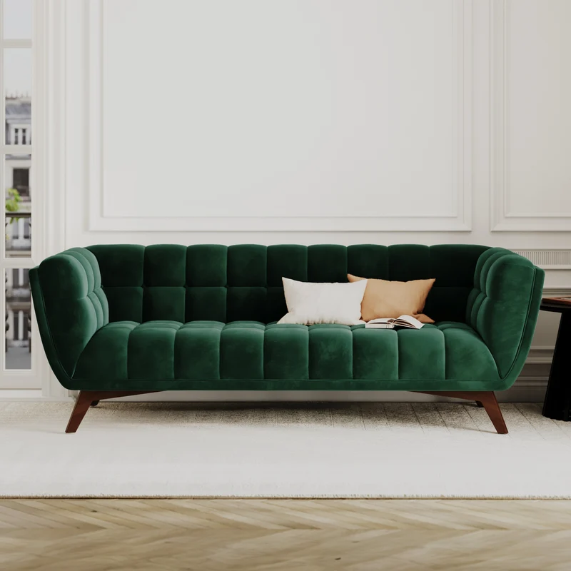Ensemble canapé et fauteuil Mona en velours vert 4 places
