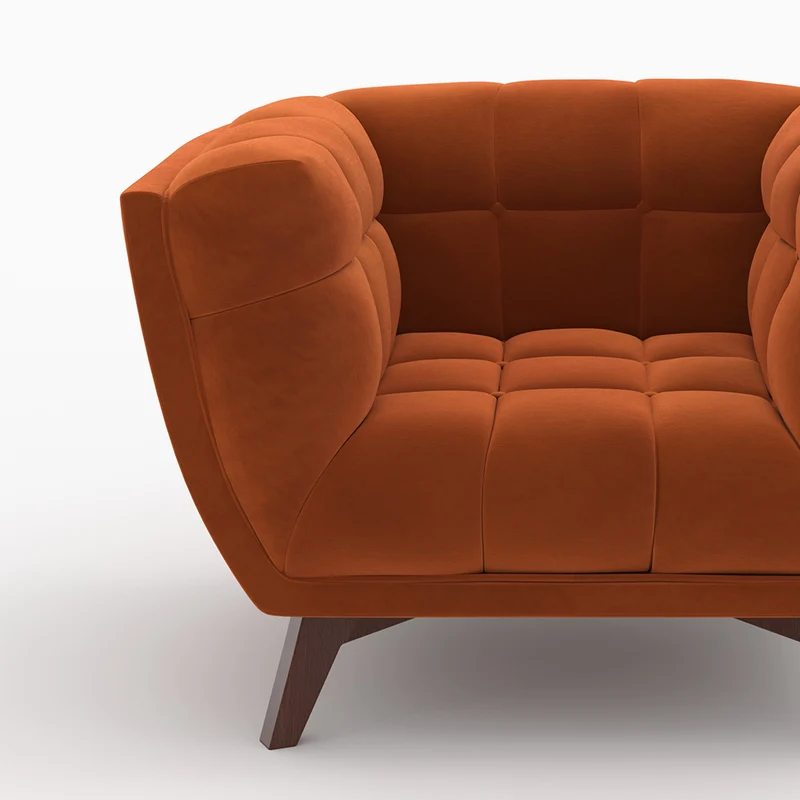 Ensemble canapé et fauteuil Mona en velours orange 4 places