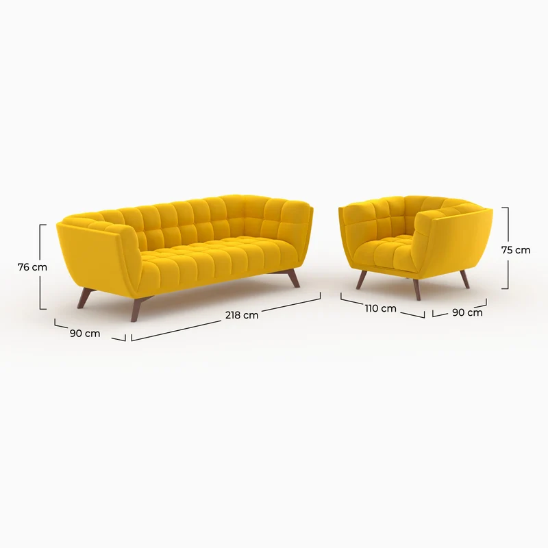 Ensemble canapé et fauteuil Mona en velours jaune 4 places