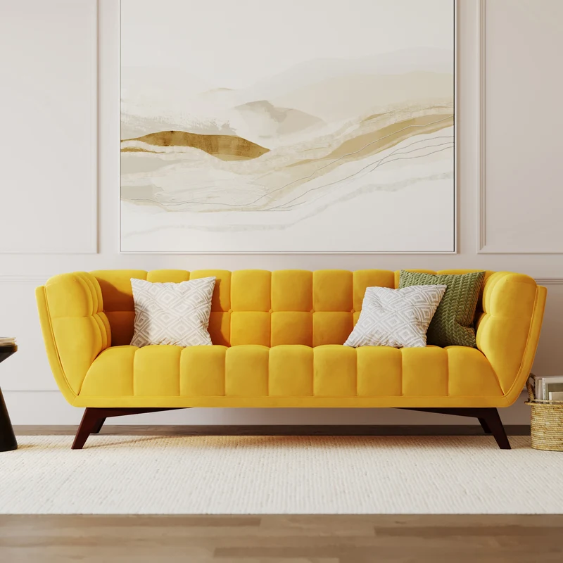 Ensemble canapé et fauteuil Mona en velours jaune 4 places