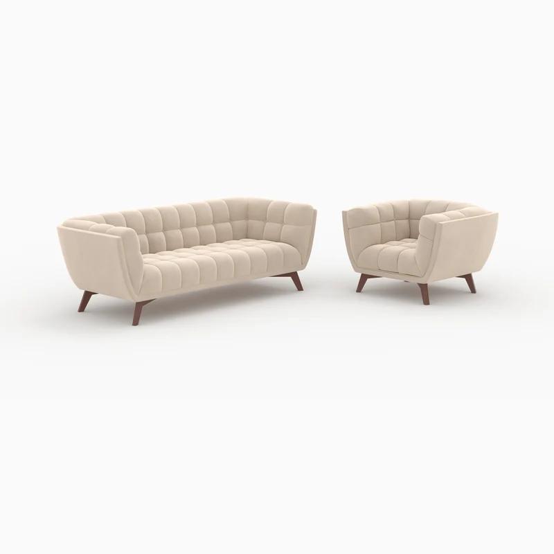 Ensemble canapé et fauteuil Mona en velours beige 4 places