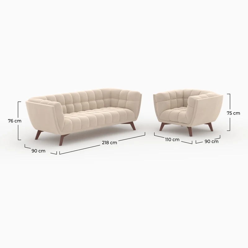 Ensemble canapé et fauteuil Mona en velours beige 4 places