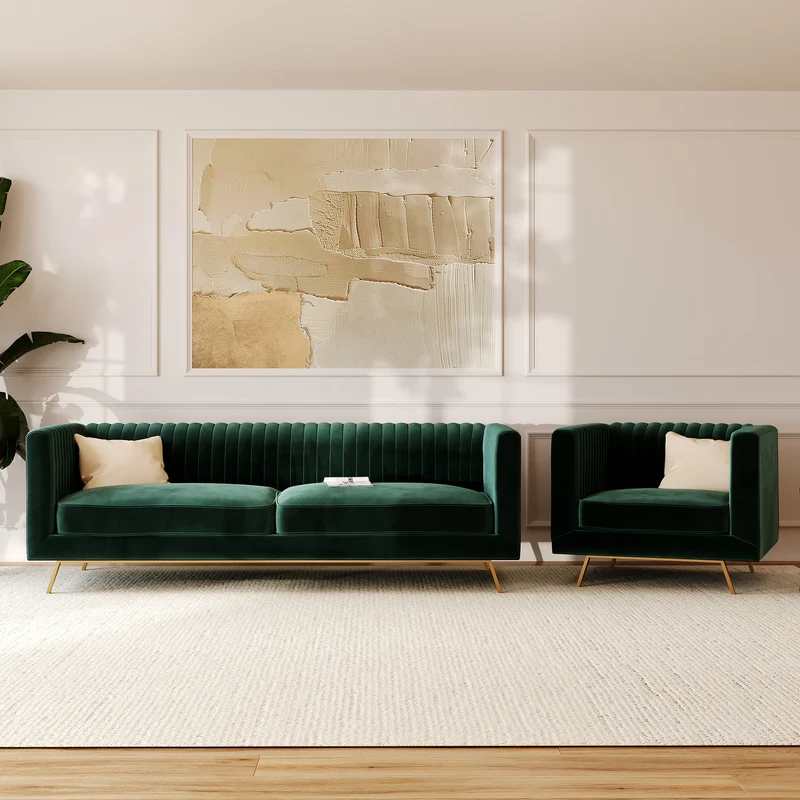 Ensemble canapé et fauteuil Gatsby en velours vert 4 places
