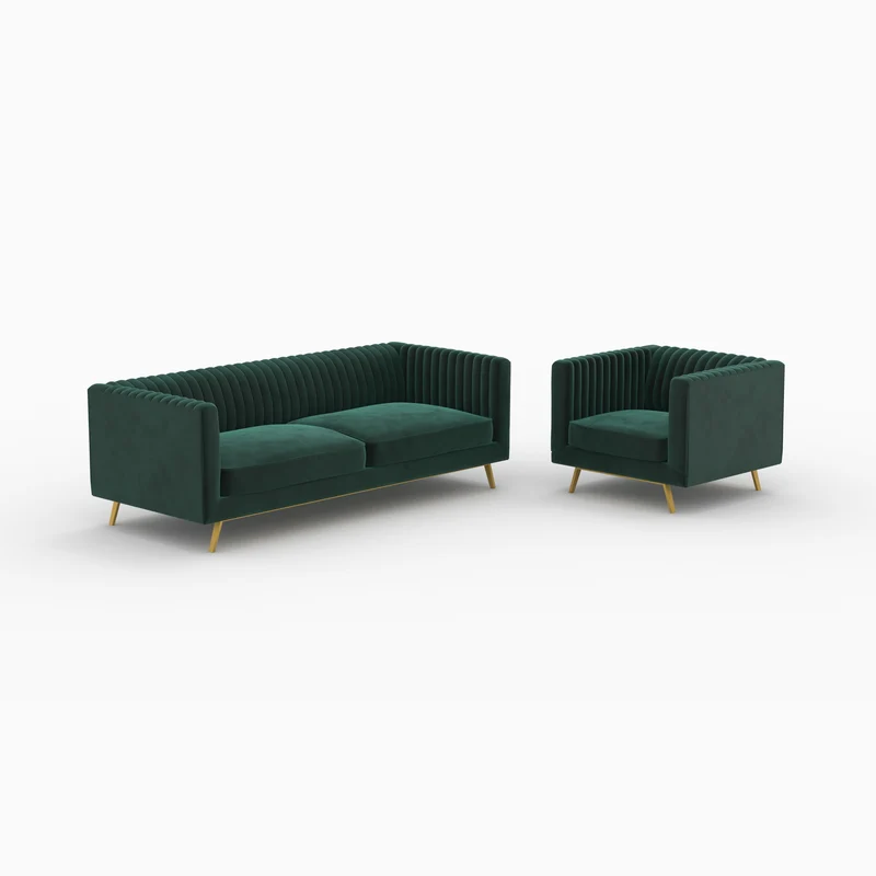 Ensemble canapé et fauteuil Gatsby en velours vert 4 places