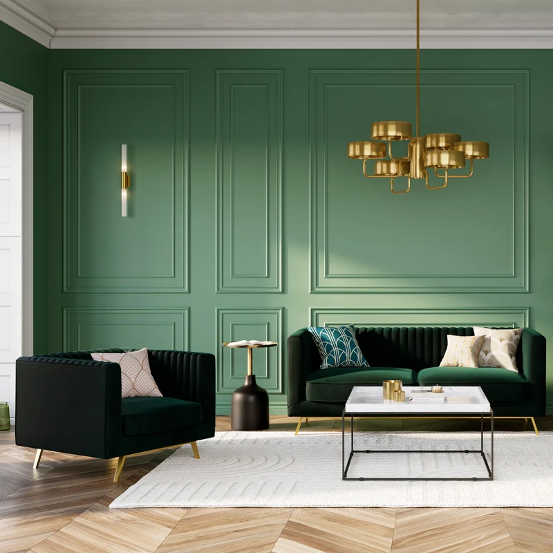 Ensemble canapé et fauteuil Gatsby en velours vert 4 places