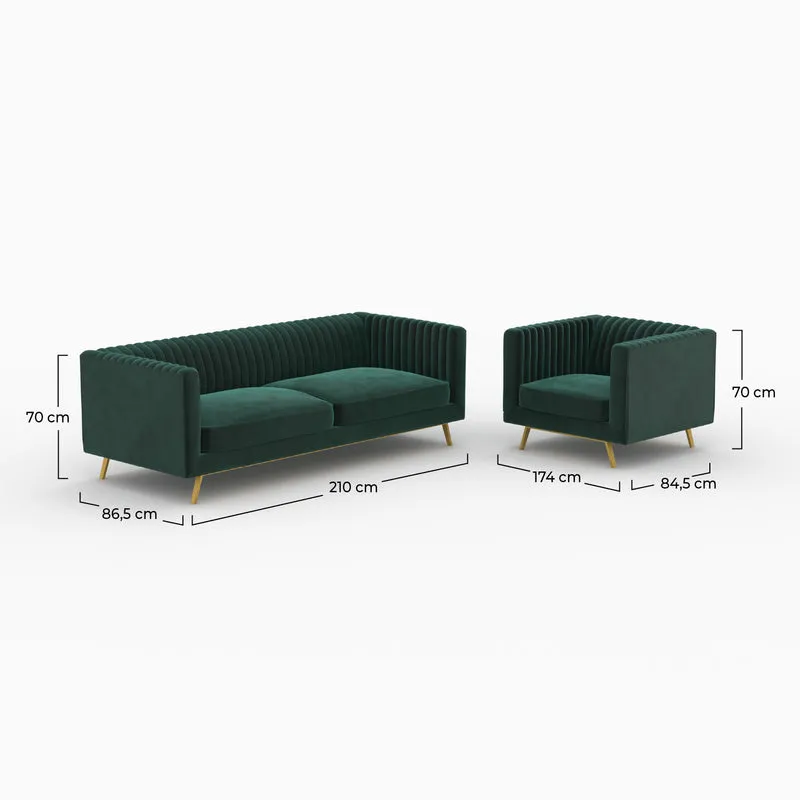 Ensemble canapé et fauteuil Gatsby en velours vert 4 places
