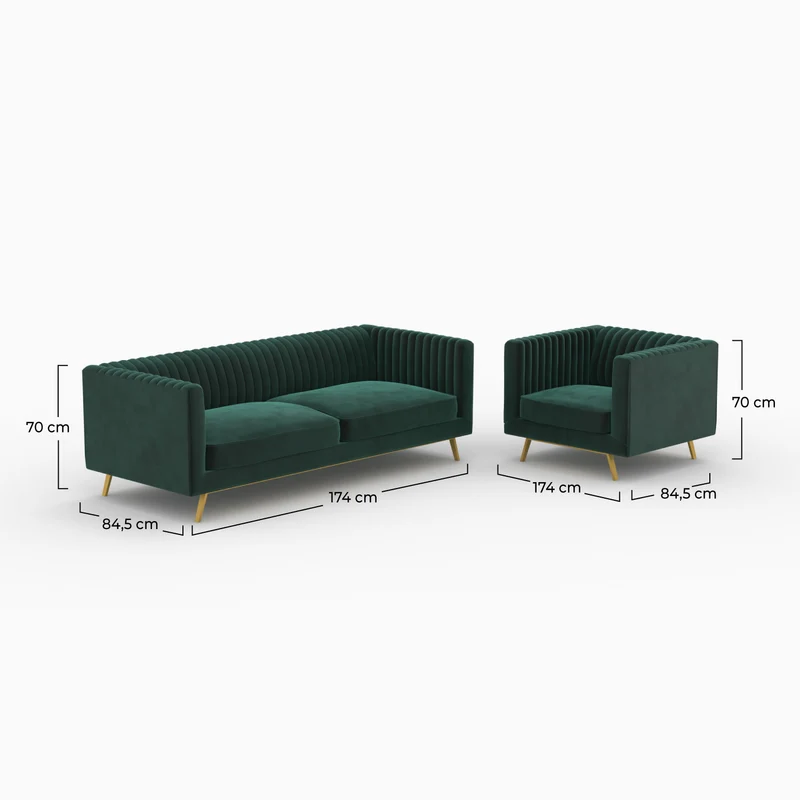 Ensemble canapé et fauteuil Gatsby en velours vert 3 places