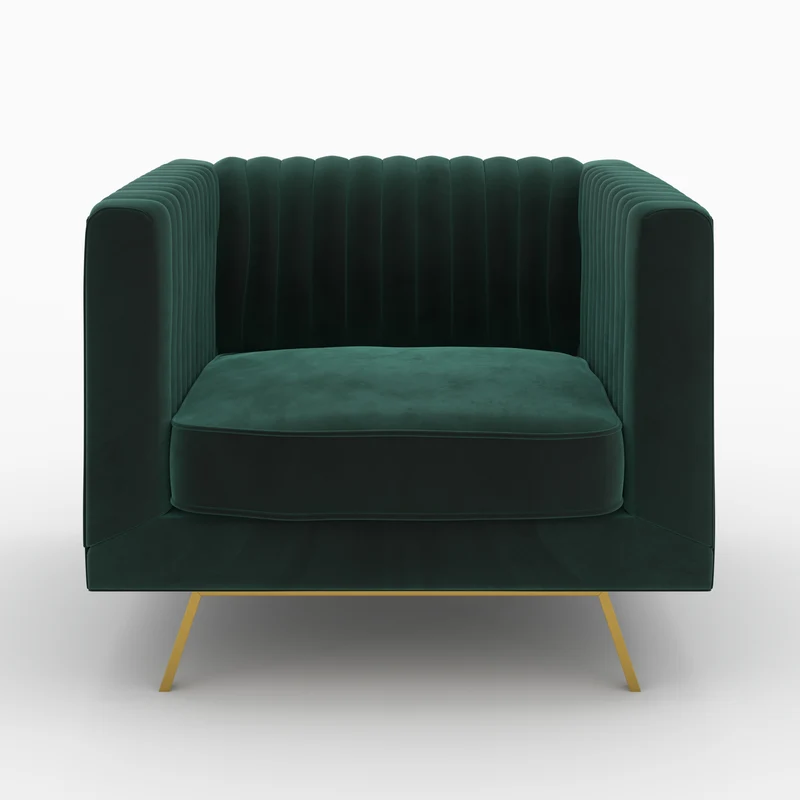 Ensemble canapé et fauteuil Gatsby en velours vert 3 places