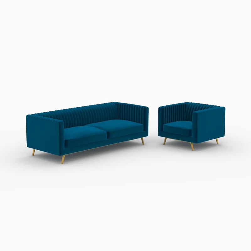 Ensemble canapé et fauteuil Gatsby en velours bleu 3 places