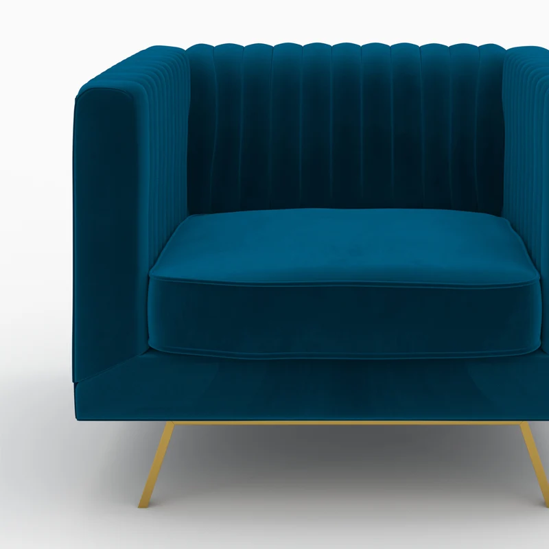 Ensemble canapé et fauteuil Gatsby en velours bleu 3 places