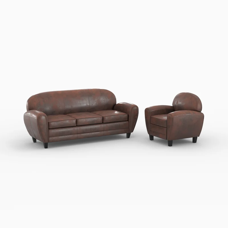 Ensemble canapé et fauteuil Club marron vieilli 4 places