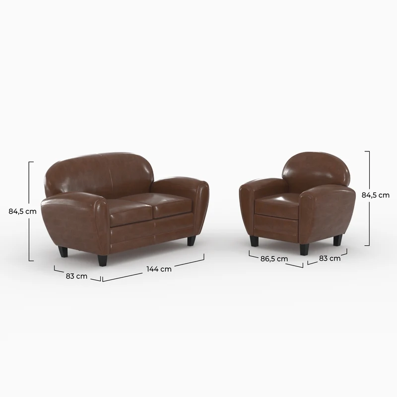 Ensemble canapé et fauteuil Club marron foncé 3 places