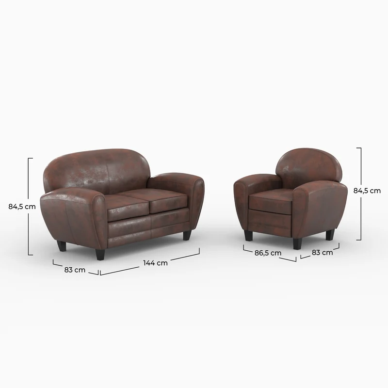 Ensemble canapé et fauteuil Club marron 3 places