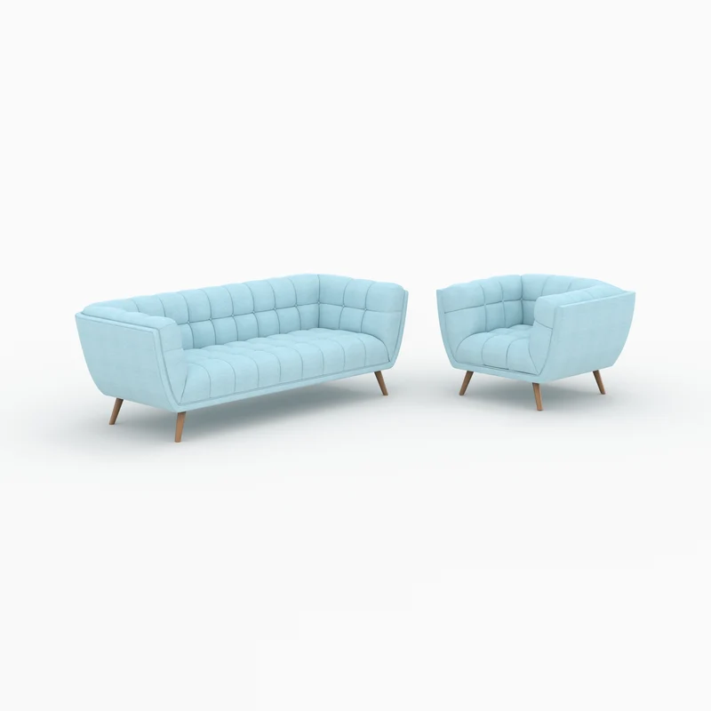 Ensemble canapé et fauteuil Carmen en tissu bleu clair 4 places