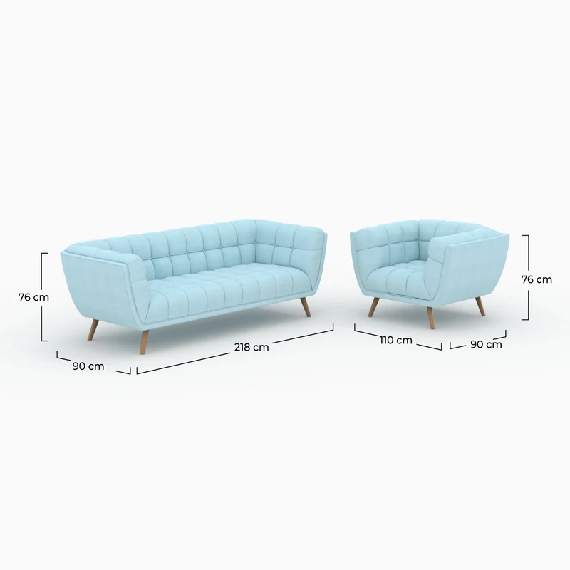 Ensemble canapé et fauteuil Carmen en tissu bleu clair 4 places