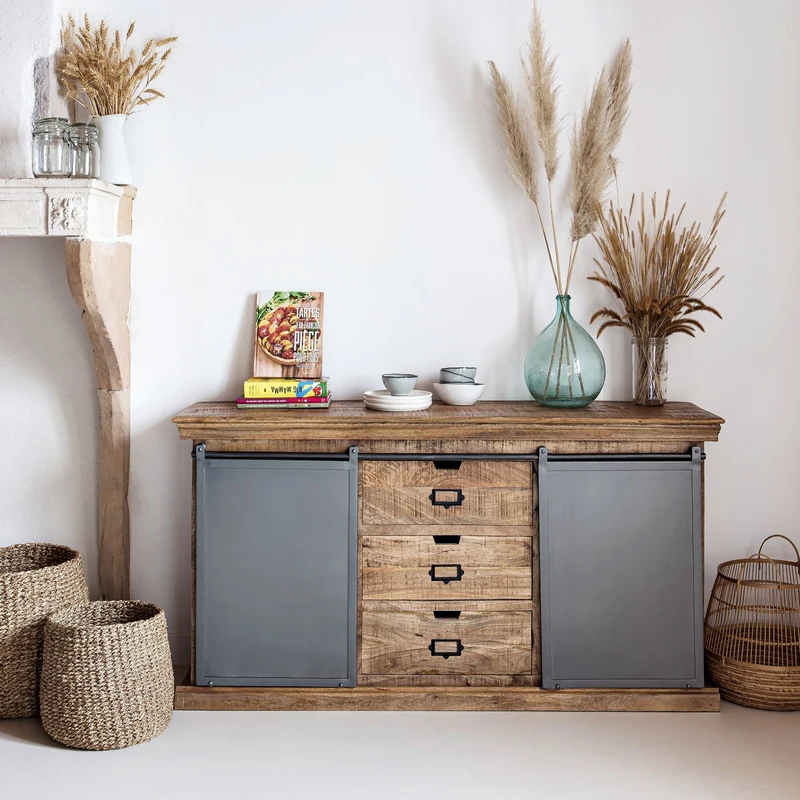 Ensemble 2 buffets Tabuk moyen et petit en bois de manguier
