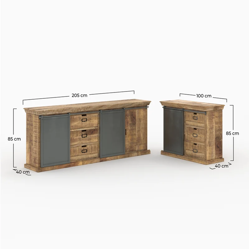 Ensemble 2 buffets grand et petit Tabuk en bois de manguier