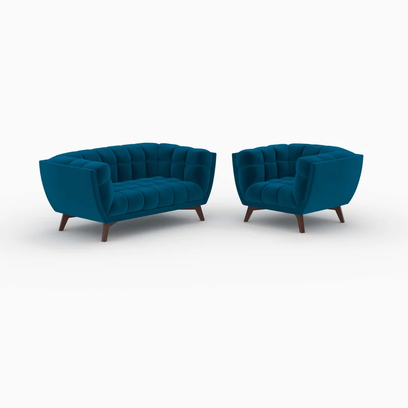 Ensemble canapé et fauteuil en velours bleu Mona 3 places