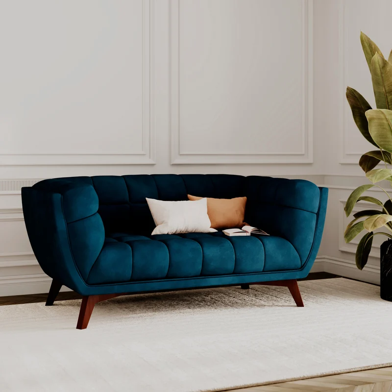 Ensemble canapé et fauteuil en velours bleu Mona 3 places