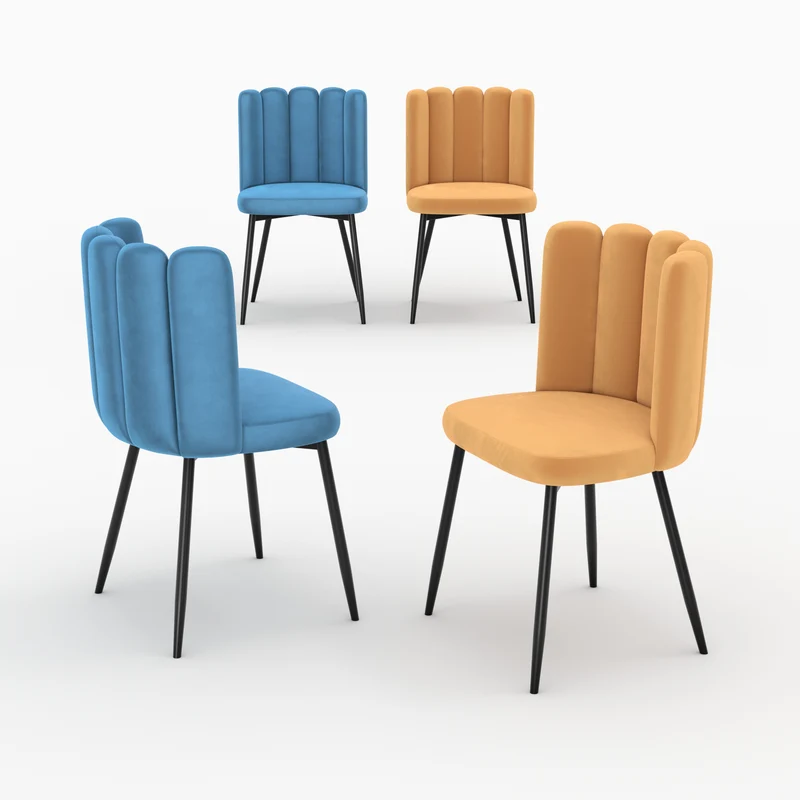 Pack 4 chaises Rosy en velours bleu et jaune
