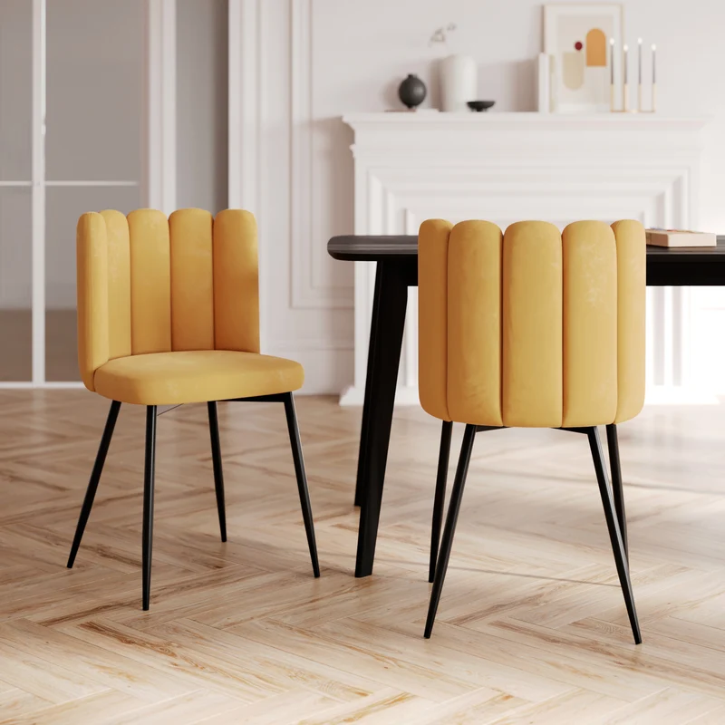 Pack 4 chaises Rosy en velours bleu et jaune