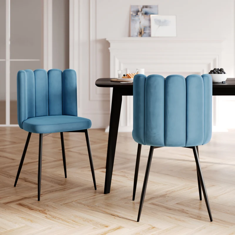 Pack 4 chaises Rosy en velours bleu et jaune