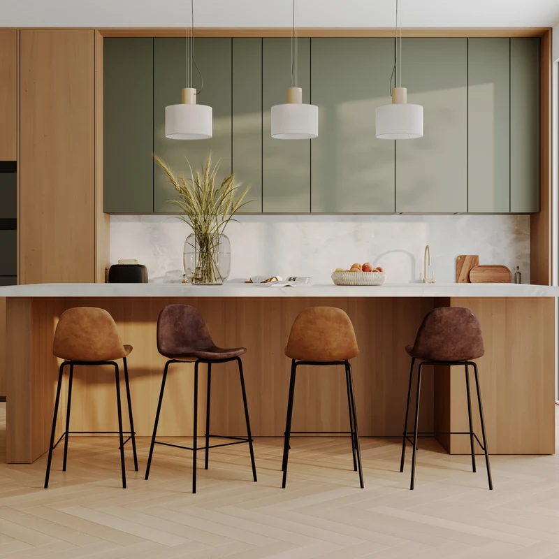 Pack 4 chaises pour îlot central Henrik camel et marron 65 cm
