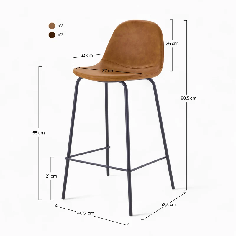Pack 4 chaises pour îlot central Henrik camel et marron 65 cm