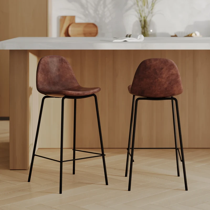 Pack 4 chaises pour îlot central Henrik camel et marron 65 cm