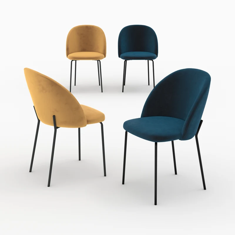 Pack 4 chaises Karl en velours jaune et bleu