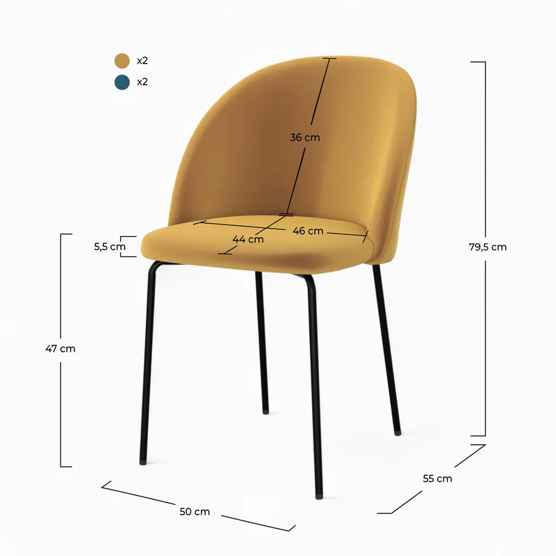 Pack 4 chaises Karl en velours jaune et bleu