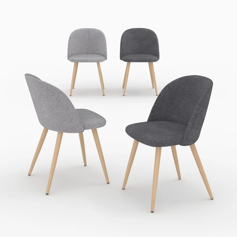 Pack 4 chaises Cozy en tissu gris foncé et gris clair