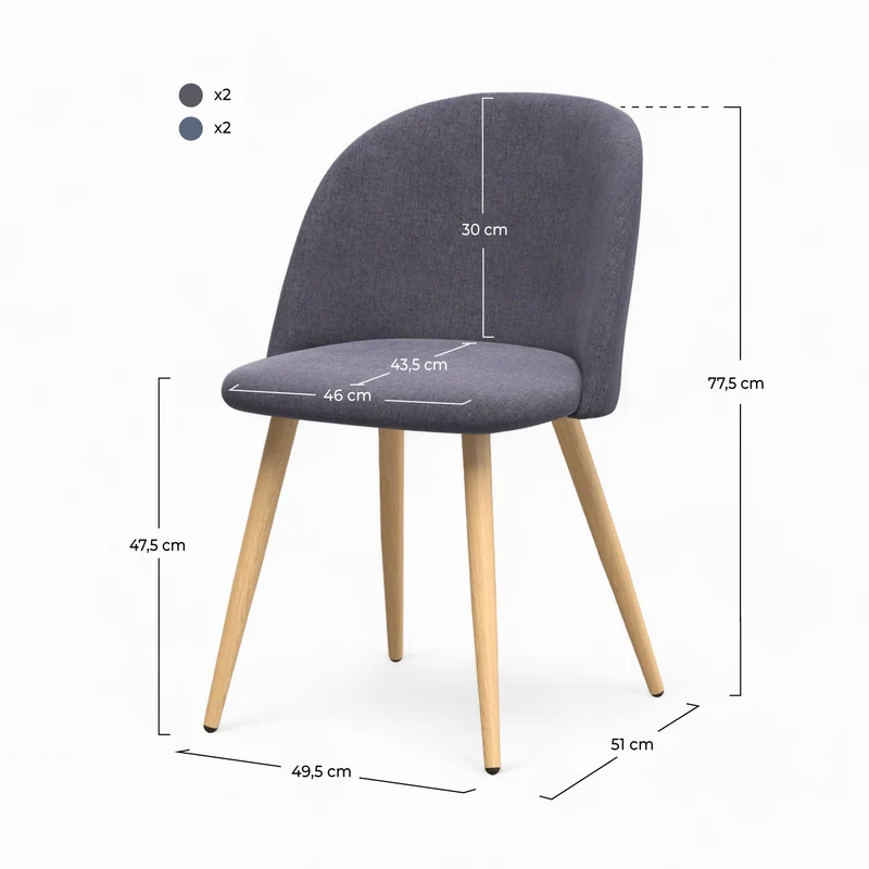 Pack 4 chaises Cozy en tissu gris foncé et gris clair