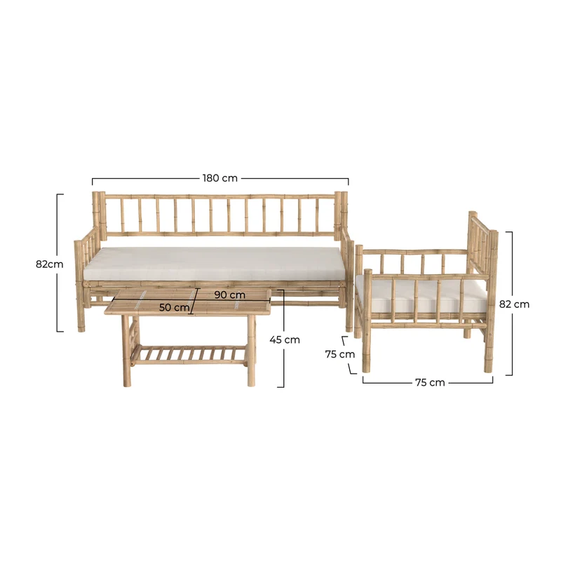 Salon de jardin Vadella 4 personnes en bambou