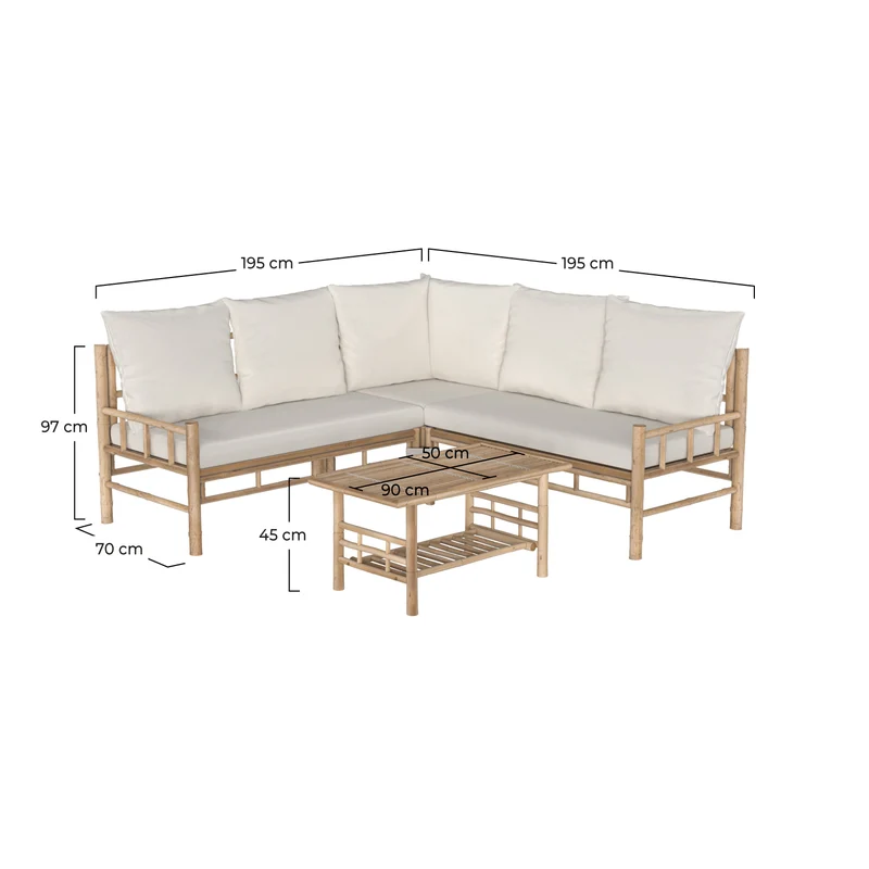 Salon de jardin Vadella avec canapé d'angle, 4 personnes en bambou