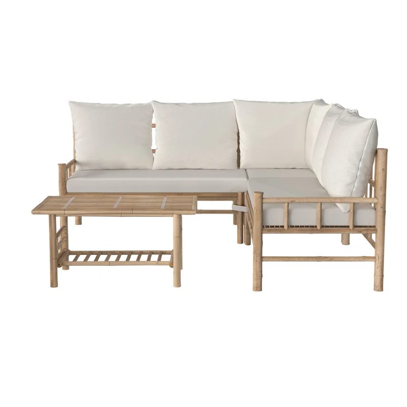 Salon de jardin Vadella avec canapé d'angle, 4 personnes en bambou